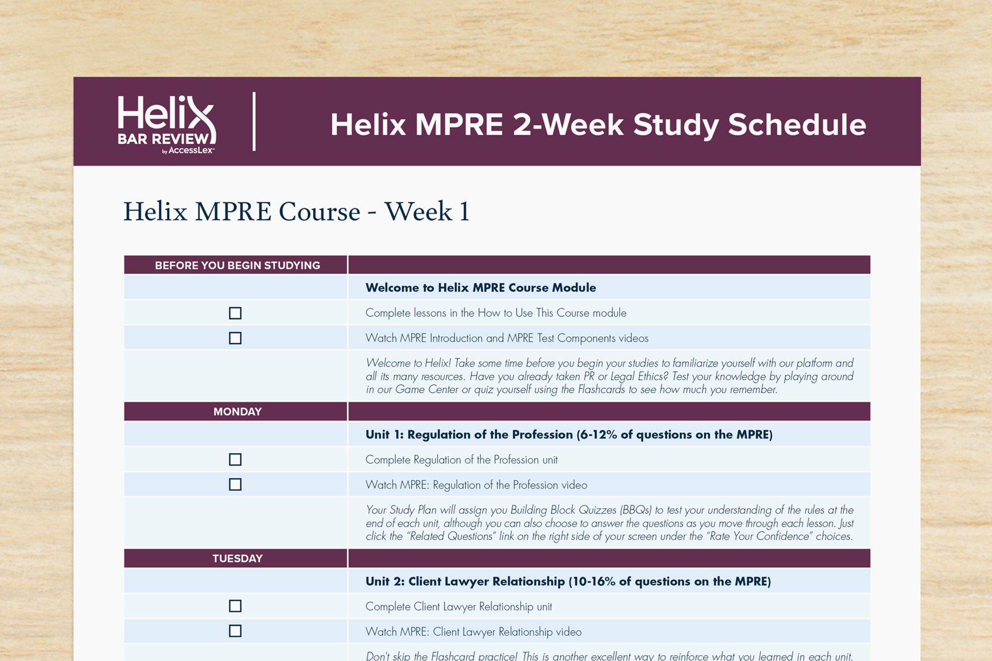 Helix Study Schedule