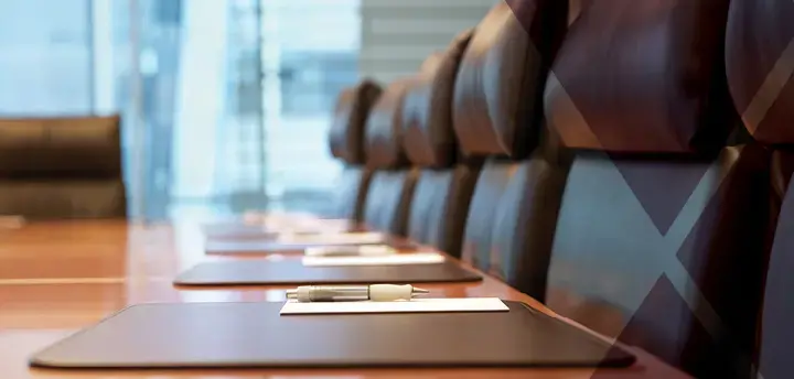 Board room table with line of chairs 