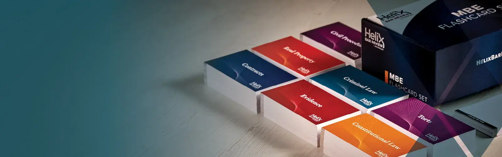 Helix MBE flashcards stacked with box  