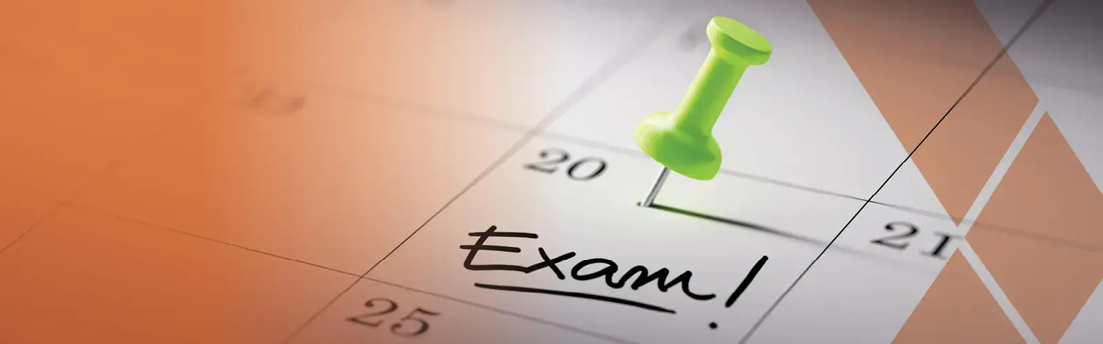 Calendar with a pinpoint and the word ‘Exam!’ 