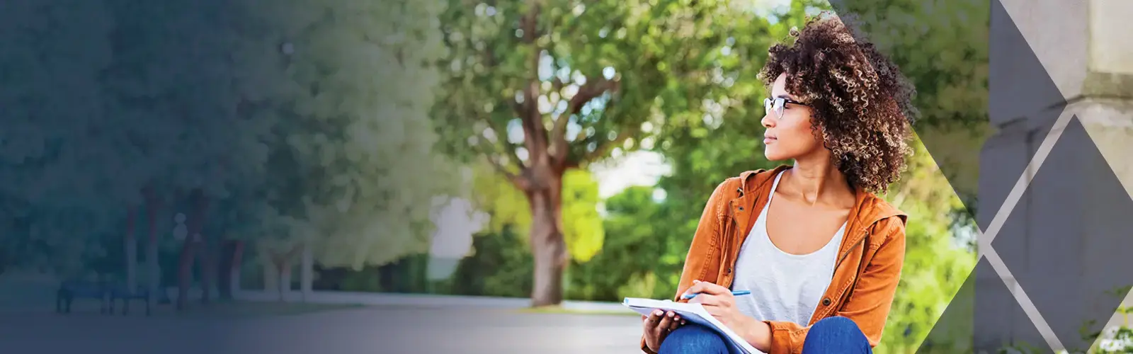 Female law student writing in a notebook